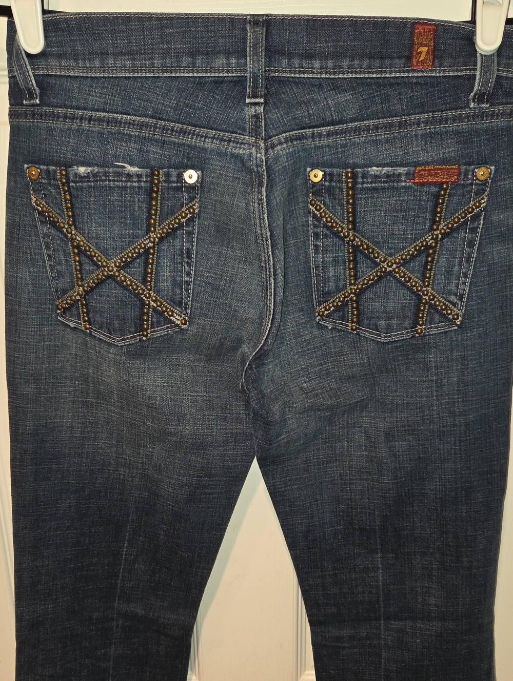 7 For All Mankind Dark Blue Bootcut Jeans with Embellished Pockets Womens Size 4